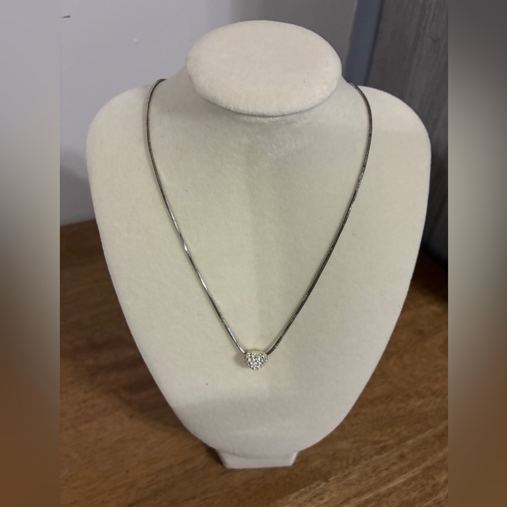 PREMIER DESIGNS Vintage silver tone pave crystals puffy heart pendant necklace
